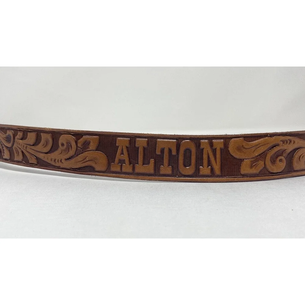 Sakowitz Alton Leather Belt‎ Floral Embossed Tooled Engraved Size 30